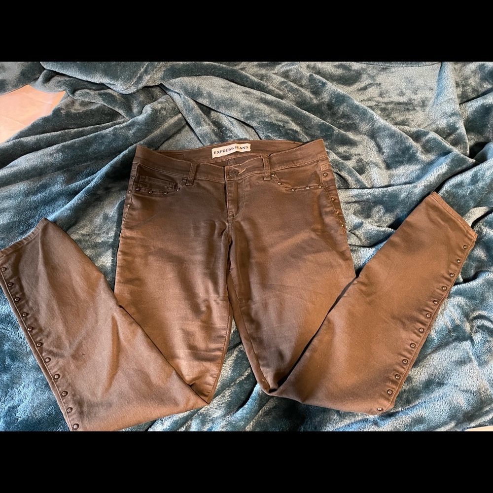 Express, green jeggings, super stretch